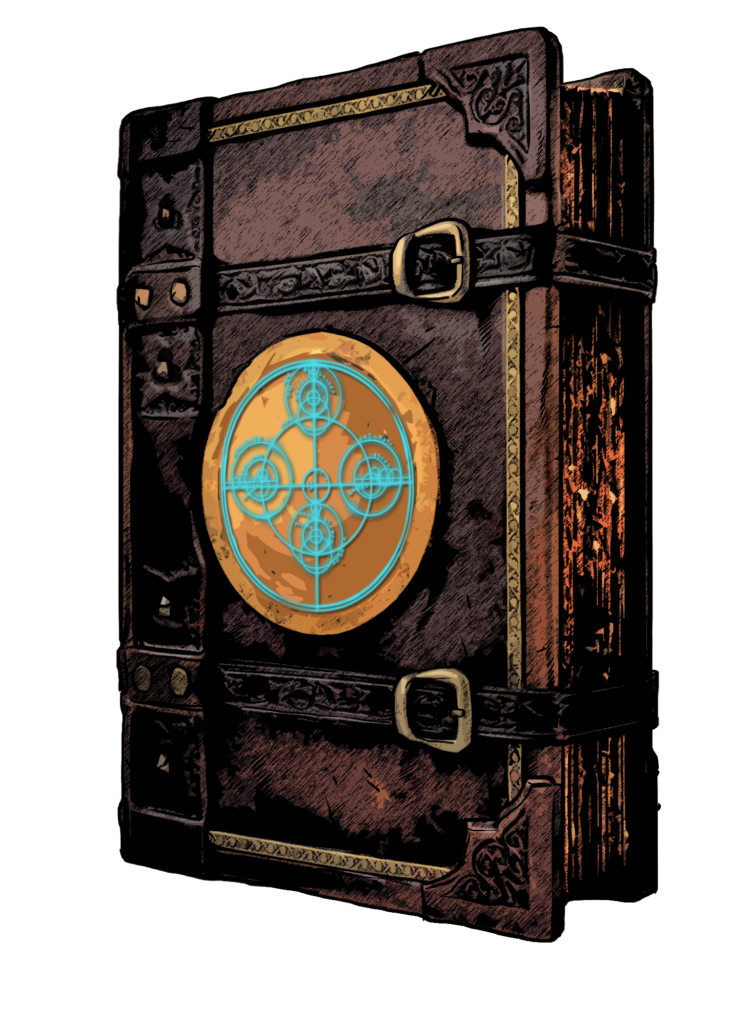 A spellbook with a glowing glyph on the cover